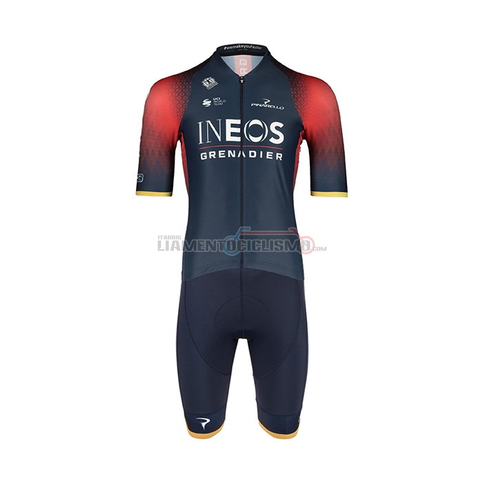 Abbigliamento Ciclismo Ineos Grenadiers Manica Corta 2022 Scuro Blu Rosso